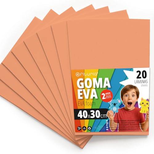 OFITURIA Moosgummi für Bastelarbeiten und Schulprojekte, Farbiges Schaumstoff ideal für DIY, Dekoration, Scrapbooking und kreative Projekte 40x30cm (Pfirsich, 20 Stk) von OFITURIA