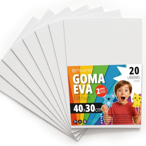 OFITURIA Moosgummi für Bastelarbeiten und Schulprojekte, Farbiges Schaumstoff ideal für DIY, Dekoration, Scrapbooking und kreative Projekte 40x30cm (Weiß, 20 Stk) von OFITURIA