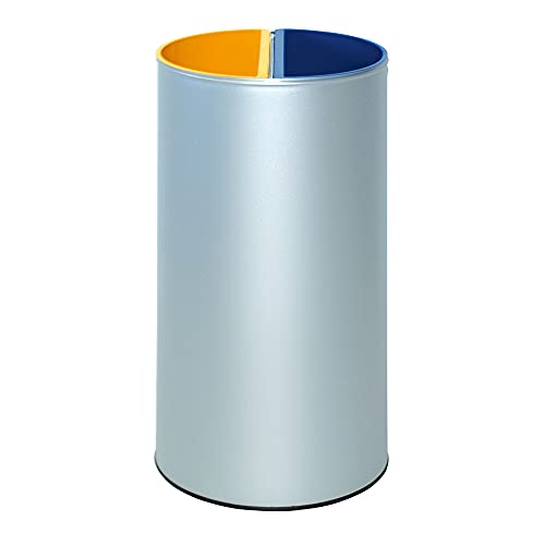 OFITURIA Papelera para Reciclaje Metálica Capacidad 85 litros Color Plata Contenedor 2 Compartimentos Interiores Extraíbles para Residuos von OFITURIA