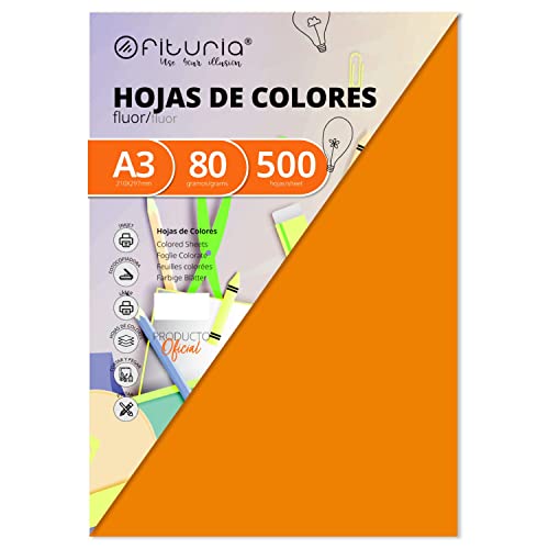 Pack 500 Hojas Color Naranja Fluor Tamaño A3 80g von OFITURIA