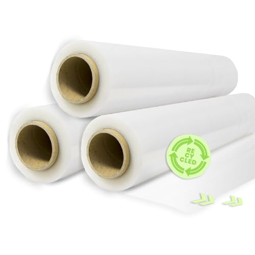 Rollo Film Elástico de Plástico Estirable Transparente 70% Reciclado de 50 cm Extensible Hasta 300 Metros de Largo Protector de Embalaje Industrial Resistente para Embalar y Paletizar (3 Rollos) von OFITURIA