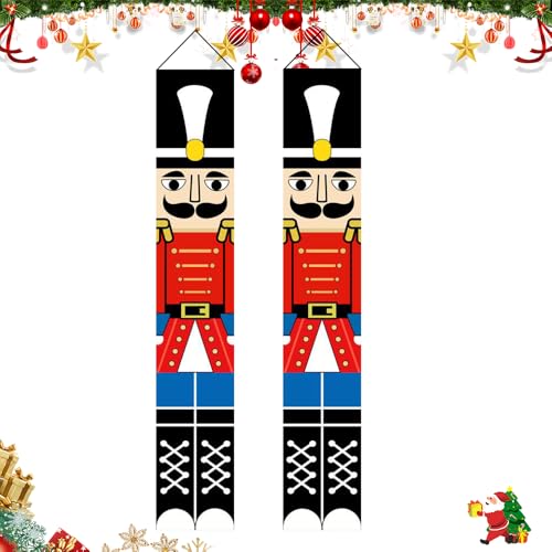 Nussknacker Weihnachten Veranda - 4PCS Banner, Haustür Flagge für Couplet Dekoration, Christmas Porch Sign Türbanner, Veranda Schild Soldat Modell von OFKAFEZV