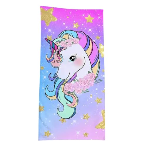 OFKAFEZV Einhorn Strandtücher, Anime Strandtücher, Regenbogen Handtücher Kinder Strandtuch Schnell Trocknend Ultra Saugfähig Sandfrei Stranddecke,70 * 150cm von OFKAFEZV
