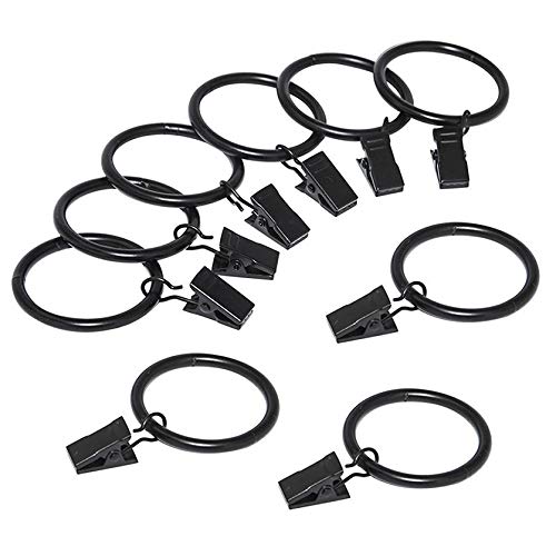 OFKPO 20 Stücke Vorhang Clip,Durchmesser 35 mm Vorhangringe mit Clips,Gardinenringe mit Klammern und Haken(Schwarz) von OFKPO