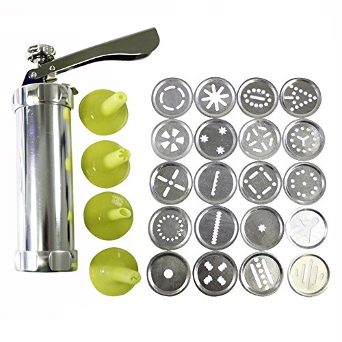 OFKPO Cookie Press Aus Aluminium,Gebäckpresse mit 20 Aufsätzen und 4 Spritzaufsätzen von OFKPO