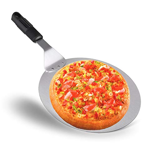 OFKPO Pizzaschaufel Edelstahl, Pizza Schaufel mit Kunststoffgriff, Runder Pizzaschieber Pizzaspachtel für Backen Pizza Gebäck Teig Brot und Kuchen 25,5 x 43 cm von OFKPO