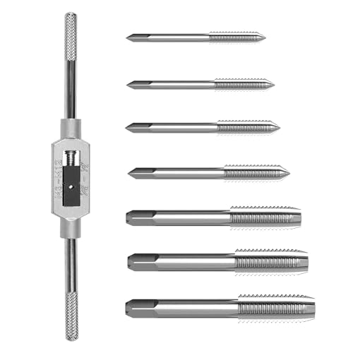 8 Stück Metrischer Gewindebohrer Set, Metrisches Gewinde-Maschinengewindebohrer-Set, M3 M4 M5 M6 M8 M10 M12 Mini Handgewindebohrerset mit Verstellbarem Windeisen, für Holz, Kunststoff, Metall von OFNMY
