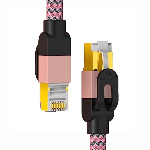 OFNPFTTH Ethernet-Kabel CAT7 1M geflochtenes Lan-Patchkabel aus Nylon mit hoher Geschwindigkeit geschirmt RJ45 10Gbps 600MHz Rosa von OFNPFTTH