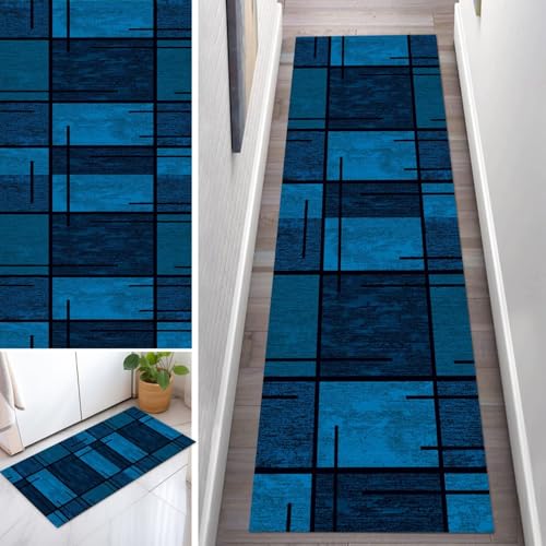 OFOFNG Abstrakt Läufer Flur Küche Waschbar rutschfest 100x160cm Modern Blau Schwarz Lang Küchenteppich Flurteppich Teppich Fur Korridor Wohnzimmer Schlafzimmer Meterware Anpassbar von OFOFNG