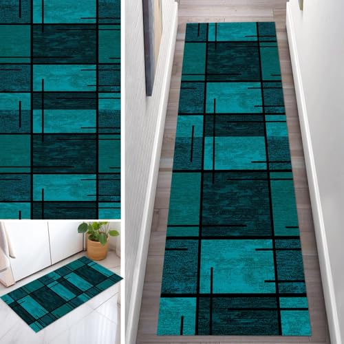 OFOFNG Abstrakt Läufer Flur Küche Waschbar rutschfest 80x200cm Modern Blau Schwarz Lang Küchenteppich Flurteppich Teppich Fur Korridor Wohnzimmer Schlafzimmer Meterware Anpassbar von OFOFNG