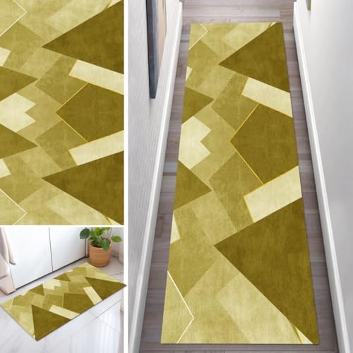 OFOFNG Läufer Flur Küche Waschbar rutschfest 100x120cm Abstrakt Gelb Weiß Lang Küchenteppich Flurteppich Teppich Fur Korridor Wohnzimmer Schlafzimmer Meterware Anpassbar von OFOFNG