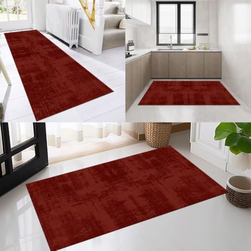 OFOFNG Läufer Flur Küche Waschbar rutschfest 100x150cm Modern Rot Lang Küchenteppich Flurteppich Teppich Fur Korridor Wohnzimmer Schlafzimmer Meterware Anpassbar von OFOFNG