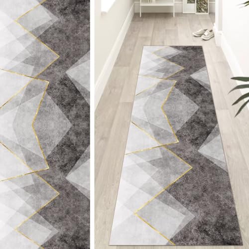 OFOFNG Läufer Flur Küche Waschbar rutschfest 100x240cm Abstrakt Grau Gelb Lang Küchenteppich Flurteppich Teppich Fur Korridor Wohnzimmer Schlafzimmer Meterware Anpassbar von OFOFNG