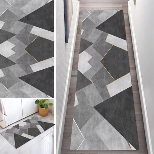 OFOFNG Läufer Flur Küche Waschbar rutschfest 50X100cm Abstrakt Grau Weiß Gelb Lang Küchenteppich Flurteppich Teppich Fur Korridor Wohnzimmer Schlafzimmer Meterware Anpassbar von OFOFNG