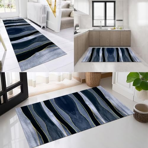 OFOFNG Läufer Flur Küche Waschbar rutschfest 50X120cm Modern Blau Gelb Schwarz Lang Küchenteppich Flurteppich Teppich Fur Korridor Wohnzimmer Schlafzimmer Meterware Anpassbar von OFOFNG