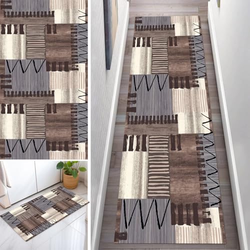 OFOFNG Läufer Flur Küche Waschbar rutschfest 50X80cm Abstrakt Braun Grau Schwarz Lang Küchenteppich Flurteppich Teppich Fur Korridor Wohnzimmer Schlafzimmer Meterware Anpassbar von OFOFNG