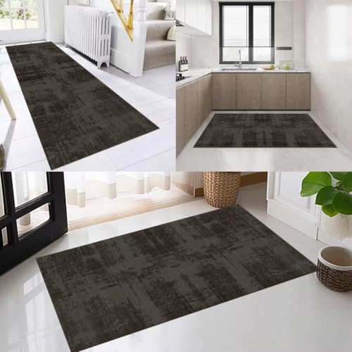 OFOFNG Läufer Flur Küche Waschbar rutschfest 50x350cm Modern Schwarz Lang Küchenteppich Flurteppich Teppich Fur Korridor Wohnzimmer Schlafzimmer Meterware Anpassbar von OFOFNG