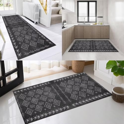 OFOFNG Läufer Flur Küche Waschbar rutschfest 60x80cm Modern Grau Lang Küchenteppich Flurteppich Teppich Fur Korridor Wohnzimmer Schlafzimmer Meterware Anpassbar von OFOFNG