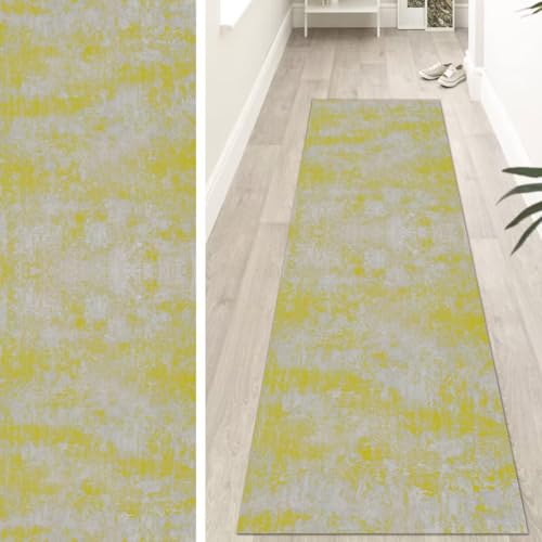 OFOFNG Läufer Flur Küche Waschbar rutschfest 90x500cm Modern Grau Gelb Lang Küchenteppich Flurteppich Teppich Fur Korridor Wohnzimmer Schlafzimmer Meterware Anpassbar von OFOFNG