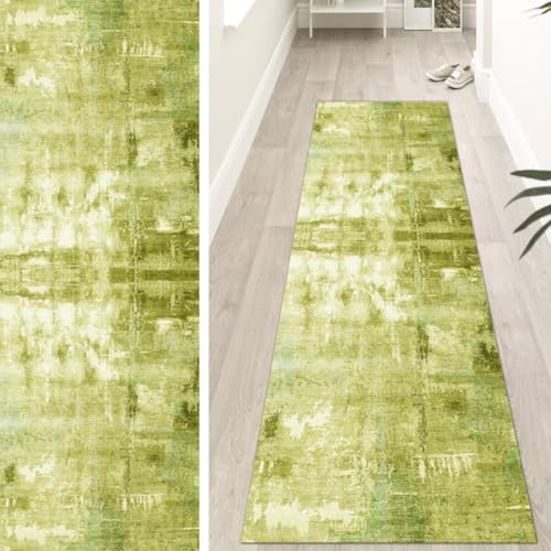 OFOFNG Läufer Flur Küche Waschbar rutschfest Lang 100x450cm Modern Gelb-Grün Küchenteppich Flurteppich Teppich Fur Korridor Wohnzimmer Schlafzimmer Meterware Anpassbar von OFOFNG