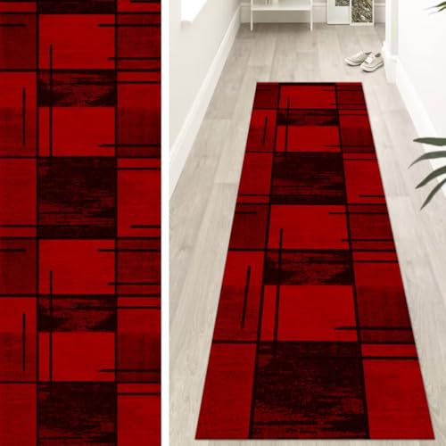 OFOFNG Läufer Flur Küche Waschbar rutschfest Lang 40X250cm Abstrakt Rot Schwarz Küchenteppich Flurteppich Teppich Fur Korridor Wohnzimmer Schlafzimmer Meterware Anpassbar von OFOFNG