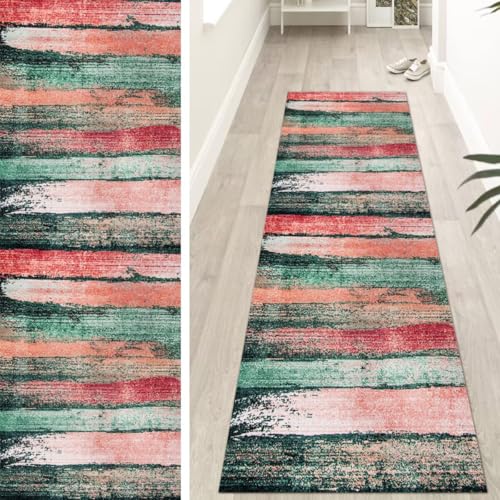 OFOFNG Läufer Flur Küche Waschbar rutschfest Lang 50X120cm Abstrakt Rosa Grün Küchenteppich Flurteppich Teppich Fur Korridor Wohnzimmer Schlafzimmer Meterware Anpassbar von OFOFNG