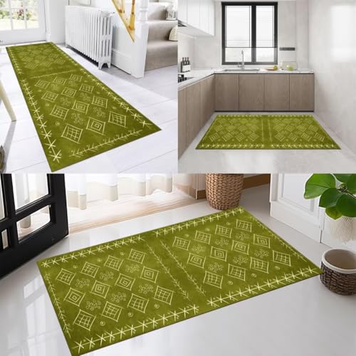 OFOFNG Läufer Flur Küche Waschbar rutschfest 60x150cm Modern Gelb-Grün Weiß Lang Küchenteppich Flurteppich Teppich Fur Korridor Wohnzimmer Schlafzimmer Meterware Anpassbar von OFOFNG