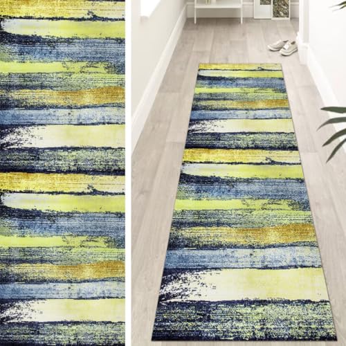 OFOFNG Läufer Flur Küche Waschbar rutschfest Lang 80x120cm Abstrakt Gelb Blau Küchenteppich Flurteppich Teppich Fur Korridor Wohnzimmer Schlafzimmer Meterware Anpassbar von OFOFNG