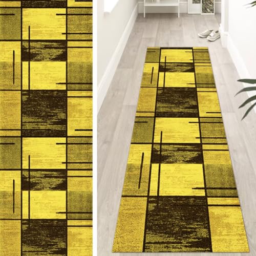 OFOFNG Läufer Flur Küche Waschbar rutschfest Lang 90x500cm Abstrakt Gelb Schwarz Küchenteppich Flurteppich Teppich Fur Korridor Wohnzimmer Schlafzimmer Meterware Anpassbar von OFOFNG