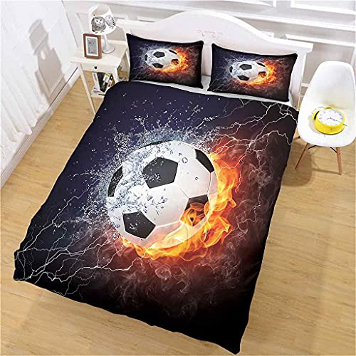 OFPQU Bettwäsche Set 3 teilig 200x200cm Fußball der roten Flamme 3D Gedruckt Super Weiche Microfaser Premium Qualität Bettbezug - 1 Bettbezug und 2 Kissenbezüge 80x80cm mit Reißverschluss von OFPQU