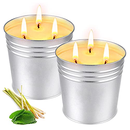 Citronella Kerze draußen groß mit 3 dochte, OFUN 2x60 Std Zitronella Kerzen mit natürliche Sojawachs für Garten Camping Indoor Grillen Picknicks Schlafzimmer-schönen Geschenke Idee von OFUN