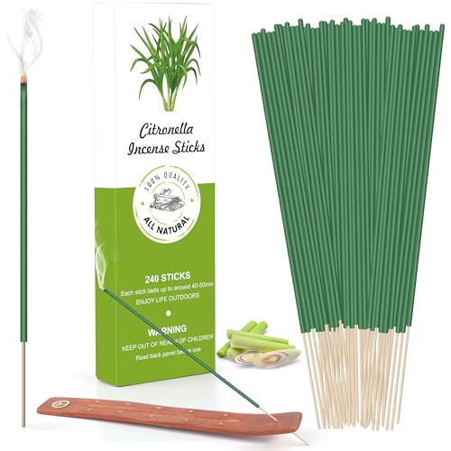 Citronella-Räucherstäbchen, Zitronengras-Räucherstäbchen, 240 Stück, natürlich erfrischender Citronella-Brenner, mit Insensé-Halter für Zuhause, drinnen, draußen, Garten, Terrasse, Camping Citronella-Räucherstäbchen, Zitronengras-Räucherstäbchen, 240 Stück, natürlich erfrischender Citronella-Brenner, mit Insensé-Halter für Zuhause, drinnen, draußen, Garten, Terrasse, Camping von OFUN
