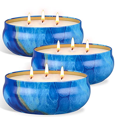 Citronella Kerze Groß Outdoor, OFUN 3 * 14oz Citronella Kerzen Set mit 3 Docht, Natürliche Sojawachs Zitronengras Kerzen für Garten, Camping, Indoor, Grillen, Picknicks, Schlafzimmer, Sommergeschenk von OFUN
