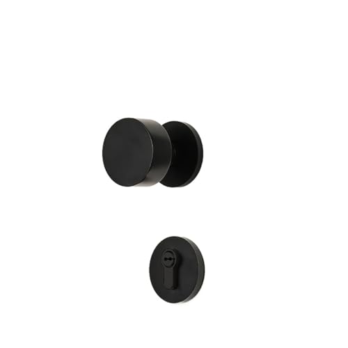 Türschlossgriff aus massivem Messing for den Innenbereich, rund, mit Schlossbeschlägen(8550BK FlatHead Lock) von OFYPCURI