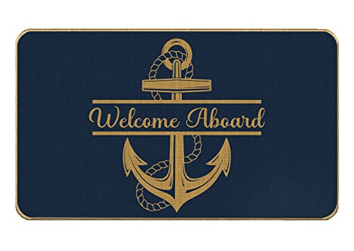 OFlich Fußmatte mit nautischem Thema "Welcome Aboard", rustikaler Anker, Seil, 43,2 x 76,2 cm, rutschfeste Fußmatte für den Außenbereich, Willkommensmatte, Strandhaus, Haustür, Veranda, Außen- und von OFlich