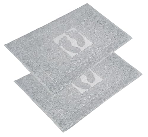 OG-ER Badvorleger Set 2 Teilig, Frottee Duschvorleger, Waschbar Duschmatte & Badteppich, 600 g/m² &100% Baumwolle, Saugfähig & Schnelltrocknend, 50 x 70 H.grau von OG-ER