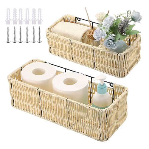 OGANAZI 2 Stück Duschkorb zum hängen Rattan Kunststoff Aufbewahrungskorb Beige Duschablagen Wasserdicht Dusche Wandkorb Badezimmer Organizer Badregal für Handtuch Shampoo Conditioner (groß mittel) von OGANAZI