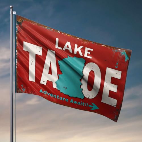 Bar Man Cave Decor Lake Tahoe Adventure Awaits! Flaggenzubehör für Jungenzimmer Spielzimmer Möbel (30 x 45 cm) von OGBD