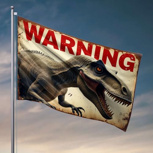 College-Zimmer-Schild Warnung: Dinosaurier Gefahr voraus! Flagge College Wohnheim Zimmer Garage Dekor für Männer (152 x 244 cm) von OGBD