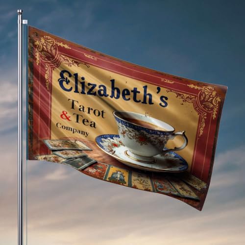 Coole Flaggen für Jungs, Elizabeth's Tarot- und Tee-Firmenflagge, Terrassendekoration, Männerhöhlen-Zubehör und Dekoration (120 x 180 cm) von OGBD