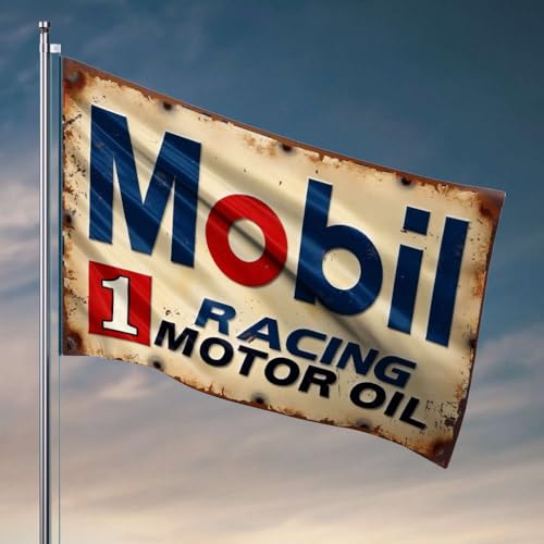 Coole Flaggen für Jungs, Mobil 1 Rennmotor-Ölflagge, Terrassendekoration, Männerhöhlen-Zubehör und Dekoration (120 x 180 cm) von OGBD