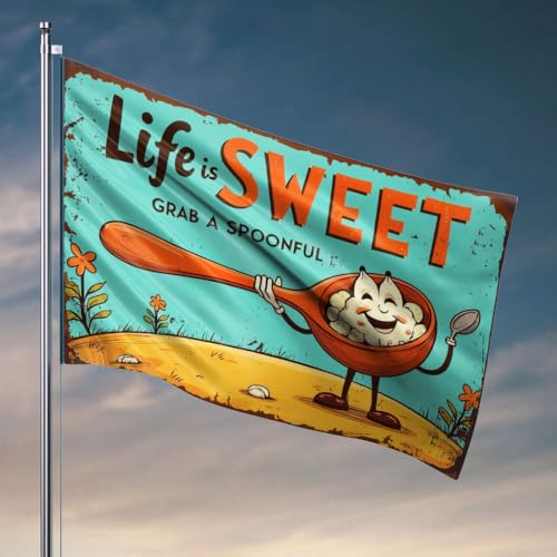 Coole Flaggen für Jungs Life Is Sweet, Schnappen Sie sich einen Löffel! Flagge, Terrasse, Dekoration, Männerhöhle, Zubehör und Dekoration (120 x 180 cm) von OGBD