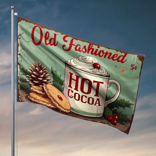 Cooles Raumzubehör für Teenager, Jungen, altmodischer heißer Kakao mit Schlagsahne und einer Kirsche auf der Oberseite. Flagge, lustiges Geschenk für Boss, Sport, Bar, Dekoration (30 x 45 cm) von OGBD
