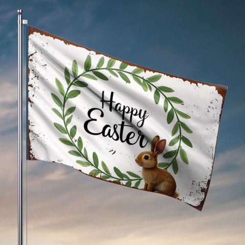 Flaggen für Ihr Zimmer, Frohe Ostern mit Häschen und Grün-Flagge, Jungen-Schlafzimmer-Dekoration, Schlafsaal-Flaggen für Mädchen (30 x 45 cm) von OGBD