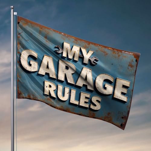 Flaggen für Jungenzimmer, My Garage Rules, Vintage-Bar-Dekoration, Retro-Raumdekoration (152 x 244 cm) von OGBD