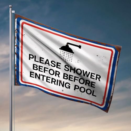 Flaggen für Jungenzimmer, bitte duschen, bevor Sie den Pool betreten. Flagge Vintage Bar Dekor Retro Raumdekoration (152 x 244 cm) von OGBD