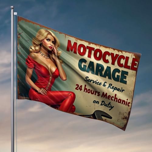 Flaggen für Studentenwohnheim, Motorrad, Garage, Service und Reparatur, 24 Stunden Mechaniker im Dienst, Flagge, Männerhöhlen-Regeln, Flaggen für Jugendliche (30 x 45 cm) von OGBD