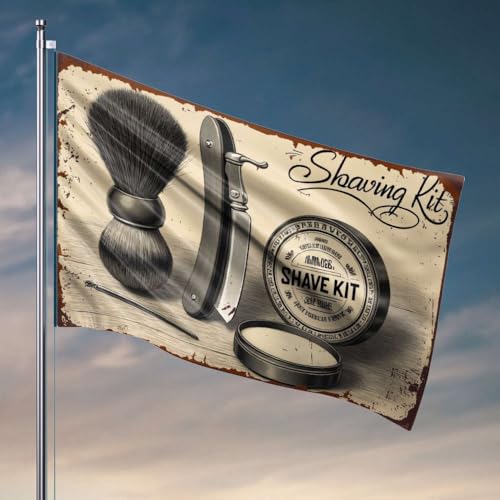Flaggen für Studentenwohnheim, Vintage-Rasierset mit Pinsel, Rasierer und Creme. Flagge für Jugendliche, 152 x 244 cm von OGBD