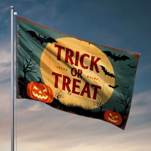 Flaggen für Zimmer, Jungs, lustige Halloween-Nacht mit Kürbissen und Fledermäusen, Flagge, Jugendzimmer-Dekoration, Flaggen für Männer (30 x 45 cm) von OGBD