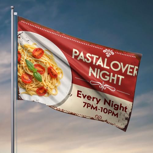 Garagendekoration für Männer, Pasta-Liebhaber, jede Nacht, 19-22 Uhr, Vintage-Dekoration, Hippie-Dekoration (152 x 244 cm) von OGBD